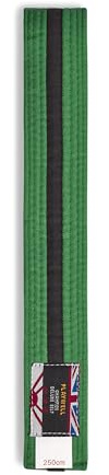 Playwell Martial Arts Baumwollgürtel mit schwarzen Streifen – (Karate, Judo Taekwondo), Grüner Gürtel mit schwarzen Streifen, 220cm