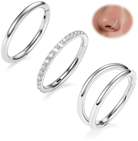 AROWRO 3 Stück Nasenpiercing Helix Piercings Septum Piercing Conch Piercing Nostril Piercing Daith Piercing Tragus Piercing Rook Piercing Chirurgenstahl 20G 18G 16G