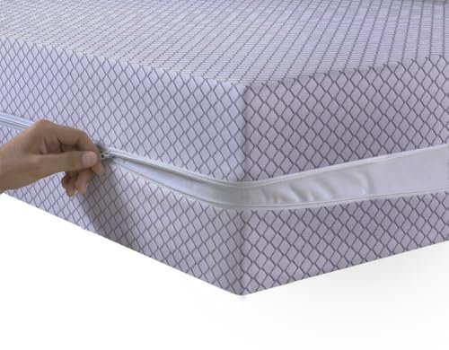 Mattress Zipped Cover Full Encasement Anti Bed Bug Mattress Zip Protector 30cm Deep & Hypoallergenic Matress Cover with Double Side Zipper Closure (Light Grey, Single)
