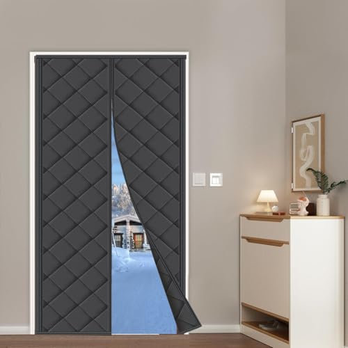 Isolierter magnetischer Türvorhang, schalldichte und thermische Türabdeckung, verbessert die Energieeffizienz und blockiert kalte Geräusche und Zugluft, Schwarz, 150 x 239 cm