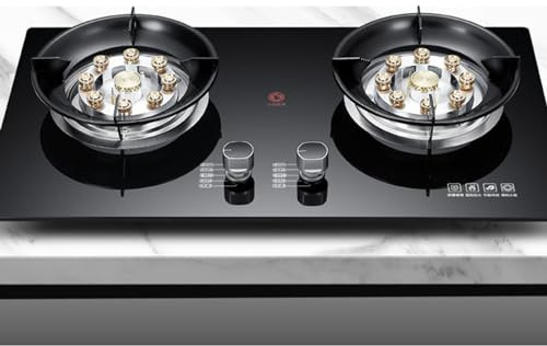 Cuisinière À Gaz Portable Avec 2 Brûleurs, Feu Élevé À 9 Cavités De 5,2 KW, Support De Pot En Fonte De Verre Trempé Noir, Poêle Autoportant For Camping En Plein Air(LPG)