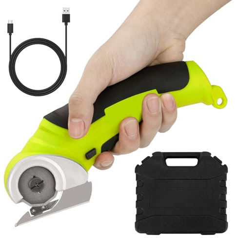 Elektrische Schere Mit Werkzeugkasten, Kartonschneider, Kabellose Rollschneider, 4.2V/2.0Ah Akku Schere, Universalschneider, Wiederaufladbarer Leistungsstarker Akkuschere für Stoff Teppich Leder Filz