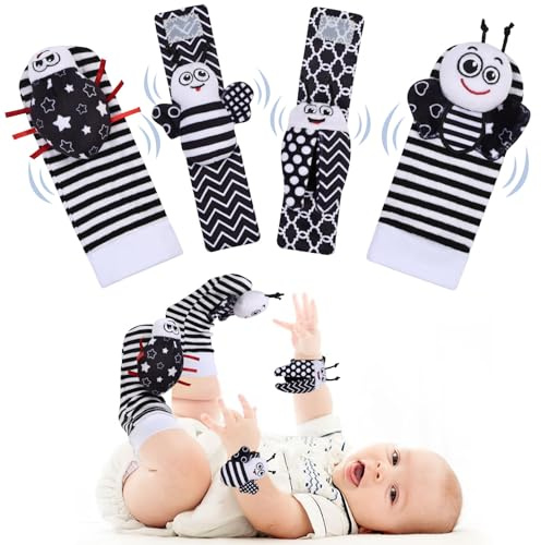 HAGOT Foot Finders & Wrist Rattles, Baby Rattle Toy Animal Wrist Rattle Soft Bell Strap Development Toy Gift for 0-12 Month Babies Boy Girl