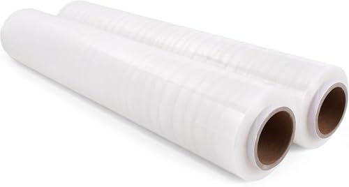 Commerline Transparent Stretchfilm | 2 Rullar - 50 cm, 2500 g, 350 m | Plastfolie & Skyddsfilm för Flytt, Möbler och Pall | Förpackningsfilm & Wrapfilm