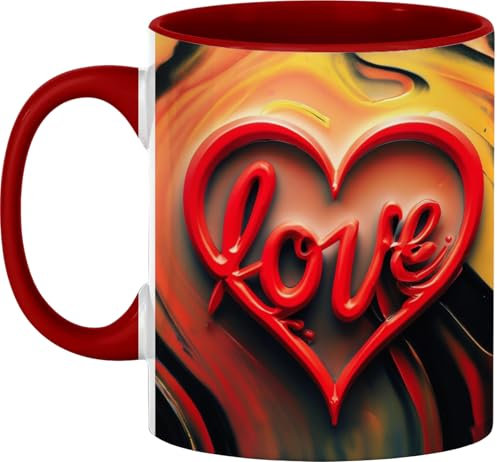 Tazzine Da Caffè Love Red Heart 3D Art Style, Personalizzabile Tazze Da Tè Moderne Tazza Per Festa Papà Caffè E Tè 330Ml