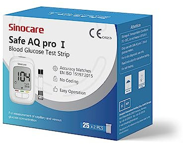 sinocare Tiras Glucosa sin Lancetas, 50 x Tiras de Prueba de Glucosa solo para sinocare Safe AQ Pro
