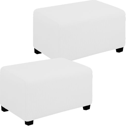 Rechteckig Hocker Protector mit Elastischer Unterseite, Fußhocker Sitzhocker Stretch Husse für Sofa Fußbank Jacquard Überzug, Ottomane Abdeckung für den Hausgebrauch Geeignet(White,X-Large 2pcs)