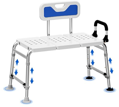 Extended Bath Tub Transfer Shower Bench for Inside Shower Bathtub to Sit On Chair Bathtubs Safety Seating Stool for Adults Handicap Seniors Elderly Disabled with Back Arms Bathroom Shower Stall