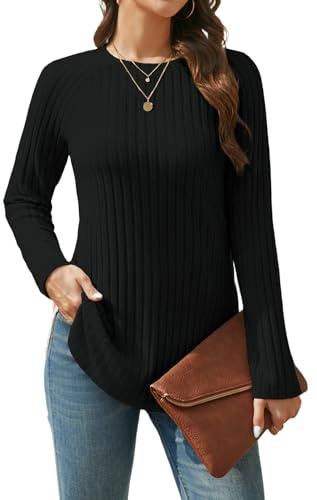 Enmain Pull Long Noir Femme Hiver Chaud Chic et Elegant Sweatshirts Femme Léger col Rond Mode Grande Taille Pull Tunique Haut L