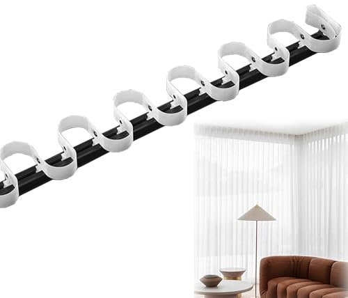 Vorhangschienensystem aus Aluminium mit S-Wellenführungen, Klemmschienen mit Klebeband, 100–600 cm, Schwarz (150 cm)