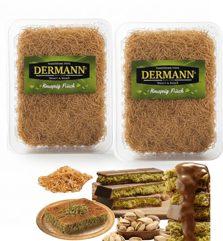 2 paquetes de pasta kadaif, cada uno con 200 g, Ideal para chocolate de Dubái, baklava, knafeh o como topping crujiente en helados (Kadayif 2 × 200 g)