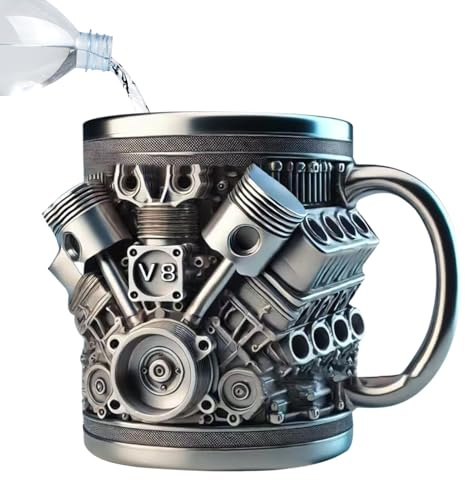 Tazza da caffè con motore 'auto, tazza in acciaio con motori V8, tazza da caffè personalizzata con manici, tazza da caffè per gli amanti delle auto, per caffè, tè, cioccolata calda, latte