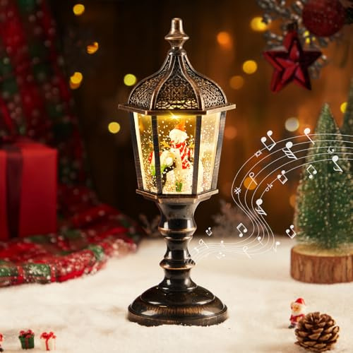 Auniq Linterna de globo de nieve de Navidad con música, LED Farolillo Navidad Globo de Nieve Retro Luz de calle Linterna musical bola de nieve Luz de Noche Decoraciones Regalo Navidades Caja de música