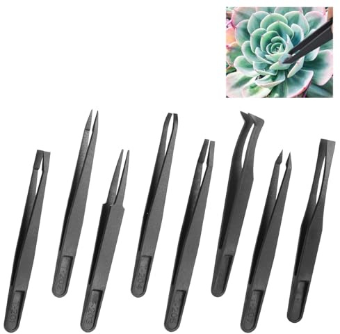 8 Pieces Venus Fly Trap Feeding Tweezers, Black Carnivorous Plants Reptile Tweezers Feeding, Plastic Carbon Fiber Feed Tongs, 8 Styles Black Straight and Curved Tweezer Set
