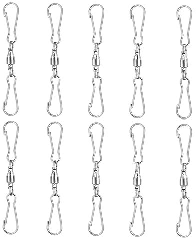 Levemolo 10pcs Stainless Steel Windsock Clips and Wind Hangers Swivel Hooks 360° Outdoor Spiral Tail Hooks Small Size for Garden and Bird Feeder