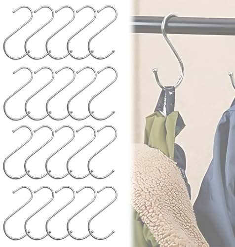 KYLOS Set 20 Ganci a S in Acciaio Inossidabile - Gancio Multiuso per Cucina, Bagno e Camera da Letto - Design Resistente e Funzionale - Ideale per Organizzazione Domestica