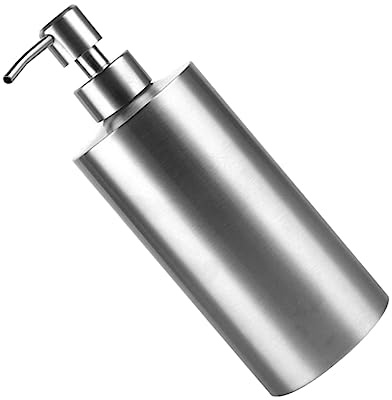 Dispensador Bomba de Acero de Inoxidable con 550ml Loción | Cilíndrico, Color Plata, Uso Doméstico Baño de Bar, Resistente y Anticorrosión