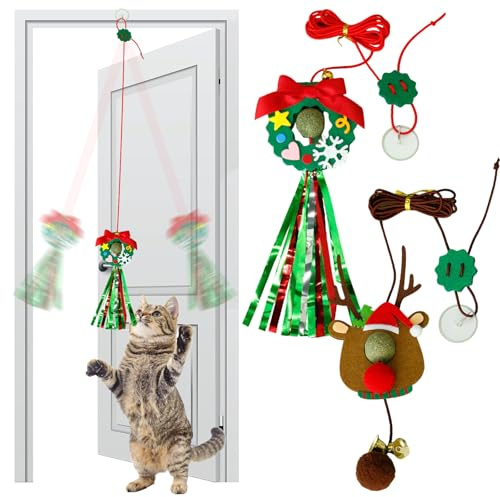 Weihnachts Katzenspielzeug,2 Stück Interaktive Katzenspielzeug Selbstbeschäftigung Batterien Türrahmen Rentier Girlanden Form Katzenminze Spielzeug Weihnachten Geschenk füllung für Indoor Kätzchen