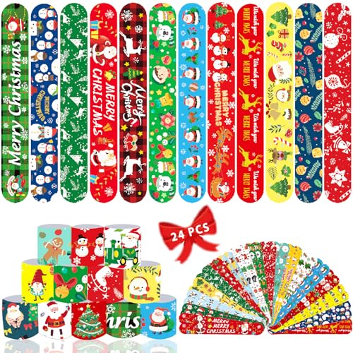 Viicoor 24 Stück Weihnachten Schnapparmband für Kinder Ideales Party Bag Füllstoffe, Bunte Snap Armbänder, Schnapparmbänder Mitgebsel Kindergeburtstag Gastgeschenke