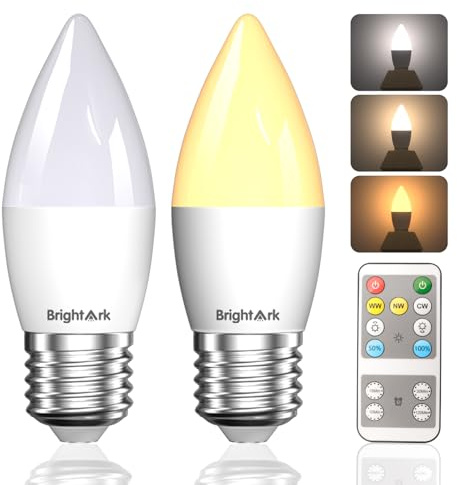 BrightArk LED E27 con Control Remoto, AC 220-240V, 3 Colores (3000K-6000K) Bombilla Dimmable 4W, Bombillas LED con Mando con Temporizador y Función de Memoria