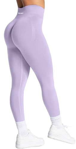 TAYOEA Gym leggings för kvinnor UK med magkontroll rumplyft scrunch bums yogabyxor sömlös kompression sport leggings, Lila, M