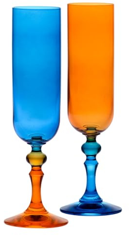 Krosno – Farbige Champagner- & Prosecco-Gläser – 2 x 220 ml – Bubble Kollektion – Blau-Orange – Bleifreies Kristall – Handbemalt
