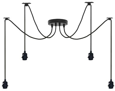 4 Way Spider Pendant Light Fitting E27 Lamp Holder | 95cm Adjustable Cables – Modern Ceiling Hanging Light for Kitchen, Bedroom, Living Room, Restaurant & Cafe