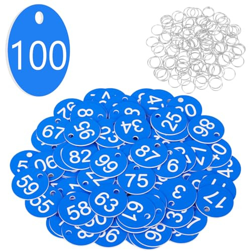 Flintronic 100 Étiquettes Numérotées en Plastique, 1-100 Porte-clés Numéroté | Petits porte-clés imperméables avec étiquettes d'identification, pour hôtels, écoles, bureaux, valises, magasins, usines