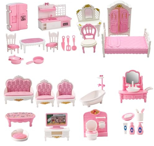 NIDONE 1 Ensemble de Meubles de Maison poupée, Accessoires et Meubles Maison poupée à l'échelle 1:12 avec Cuisine, Salon, Chambre à Coucher, Salle Bain pour Jouet Jeu pour Enfants