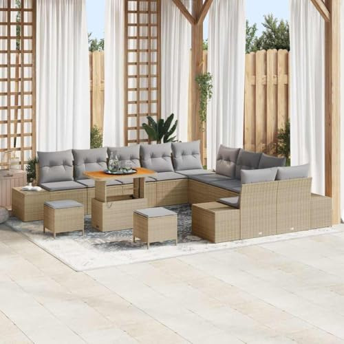 Frdhee Lounge Möbel Ensemble de bancs d'angle pour jardin, 13 pièces, beige et gris clair, 90 x 55 x 71 cm, groupe de bancs d'angle pour balcon, terrasse, arrière-cour
