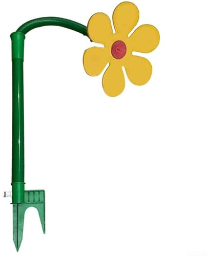 Cabezal de aspersor de flores giratorio de 720° para uso en césped y jardín, con fácil conexión de manguera, diseño de margaritas amarillas para diversión al aire libre