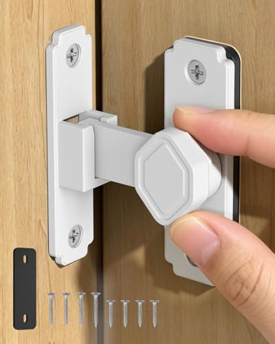 BiceNoning 90 Degree Barn Door Lock, Small Flip Sliding Barn Door Latch, Secure Aluminum Alloy Right Angle Gate Latch Lock for Cabinet Bedroom Outdoor Bathroom (1, White)