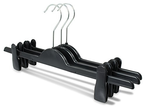famy.Shop Hosenbügel 10 Stück, Kleiderbügel aus Kunststoff mit STABILEN Klammern für Hosen/Röcke, Hosenspanner rutschfest, platzsparend und drehbarer Haken, 40cm EXTRA BREIT, schwarz