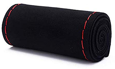 Einzigartige Neue Wildleder Material Auto Hand Nähen Lenkradbezug Größe 37-38 cm (schwarz rot)