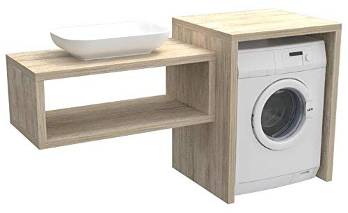 Ve.Ca. - Mobile Bagno Coprilavatrice Stoccolma - Realizzato in Legno - Mensola Lavabo + Copri Lavatrice/Asciugatrice - Anche su Misura - Lavanderia Arredo Bagno - Colore: Rovere Vintage