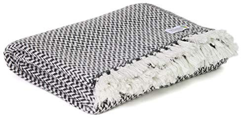 Les Jardins de la Comtesse - Plaid confortevole ultra caldo in cashmere, 4 fili e lana, motivo a zigzag, 140 x 230 cm, colore: Grigio antracite