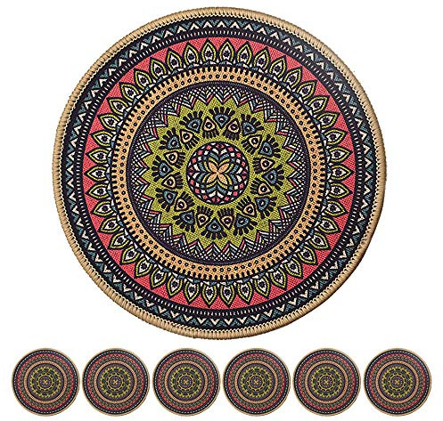 Morning View Colorful Boho Plant Pot Mat Set of 6 Absorbent Non Slip for Table Desk Floor 8.5 Inch