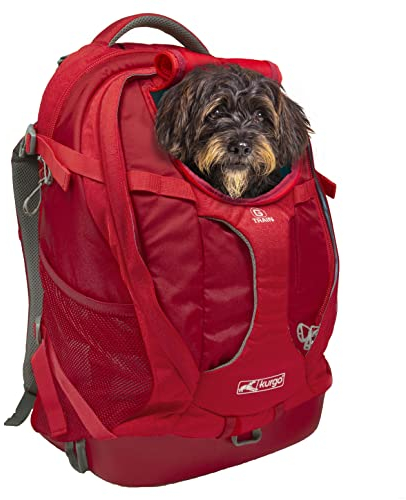 Kurgo G-Train Hunderucksack, Mit integriertem Haustierfach, Wasserfester Boden, Für Haustiere bis zu 11 kg, Rot, 36x24x52 cm (1er Pack)