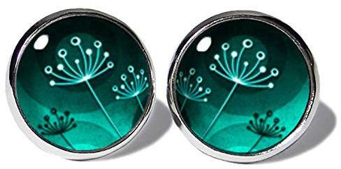 Dillblüten Türkis Ohrstecker ABOUKI Damen Mädchen Kinder Edelstahl Ohrschmuck Motiv Blumen Natur Blüten-Muster handgefertigte Ohrringe silber-farben