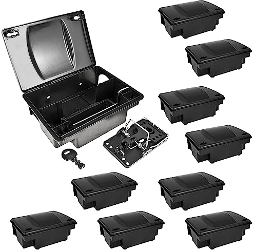 10 x Köderstation Ratten Set Köderbox Box Garten Mausfalle Mäuse mit Schlagfalle Rattenköderbox Rattenköderstation Rattenfalle Kinder- Haustiersicher Petigi