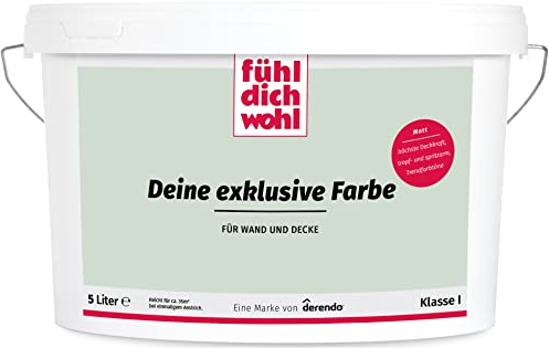 derendo Fühl Dich Wohl Deine Farbe pastell, matte Wandfarbe pastell, hohe Deckkraft, verschiedene Pastelltöne zur Auswahl (5L, Salbeigrün)