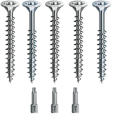 Spax Holzschrauben-SET Voll/Teilgewinde + Torx Bit | 5 Größen: 3x30; 4x40; 4,5x45; 5x80; 6x100 | WIRROX Silber