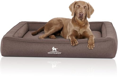 Knuffelwuff Orthopädisches Hundebett aus Velours mit Handwebcharakter Yukon M-L 85 x 65cm Graubraun