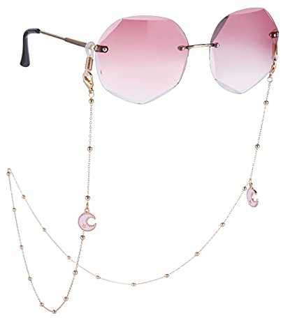 LIKGREAT Maskenkette Brillenkette Perlen Brillenkette Halter Strap Obst Sonnenbrille Kette Gold Brillenkette Lanyard Brillenband Halskette für Frauen Brillenhalter (Mond)