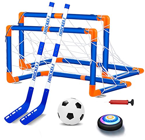 NIWWIN Air Power Soccer,Hover Soccer 3 in 1 Set di Giocattoli da Hockey, Gioco di Hockey simulato, Giocattolo da Hockey per Interni ed Esterni, Adatto per Bambini, Ragazzi e Ragazze dai 3 ai 12 Anni.