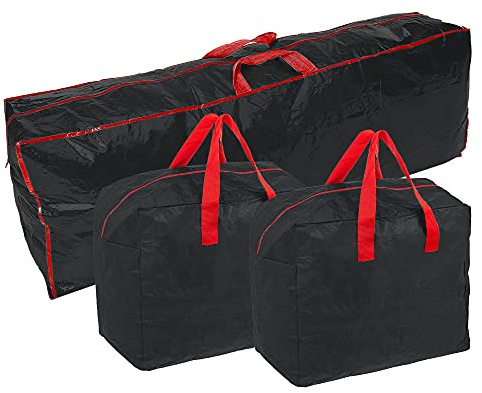 Ram® BLACK 3 Piece Large Christmas Tree Storage Bags With Zip, Waterproof, Includes 2 Decoration Bags