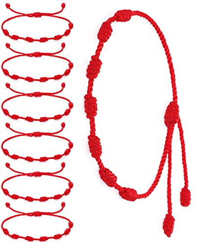 Yolev Rotes Armband - 6 Stück Verstellbares Freundschafts-Schutz Armband mit Rotem Knoten aus Seil - Handgefertigt - Kabbalah Amulett