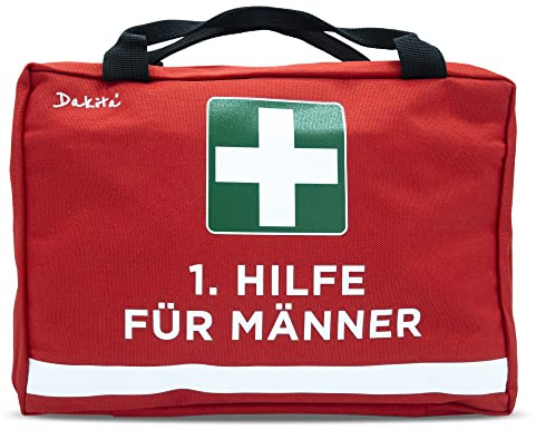 Dakita Erste-Hilfe Tasche für Männer - 28x18x8cm groß – Lustiges Geschenk zum Geburtstag, Herrentag, Jugendweihe – Witzige Geschenkidee für Ehemann oder Freund (ohne Inhalt, Männer, rot)