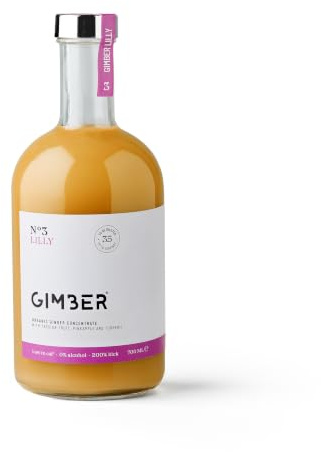 Concentré de gingembre Gimber au fruit de la passion, 100% naturel et vegan | N°3 700 ml Lilly | Concentré de gingembre bio, boisson au gingembre vegan avec fruit de la passion, ananas et curcuma