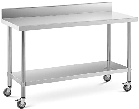 Royal Catering RCAT-150/60-WS Edelstahltisch mit Rollen und Aufkantung 60 x 150 cm, 160 kg Tragkraft Arbeitstisch